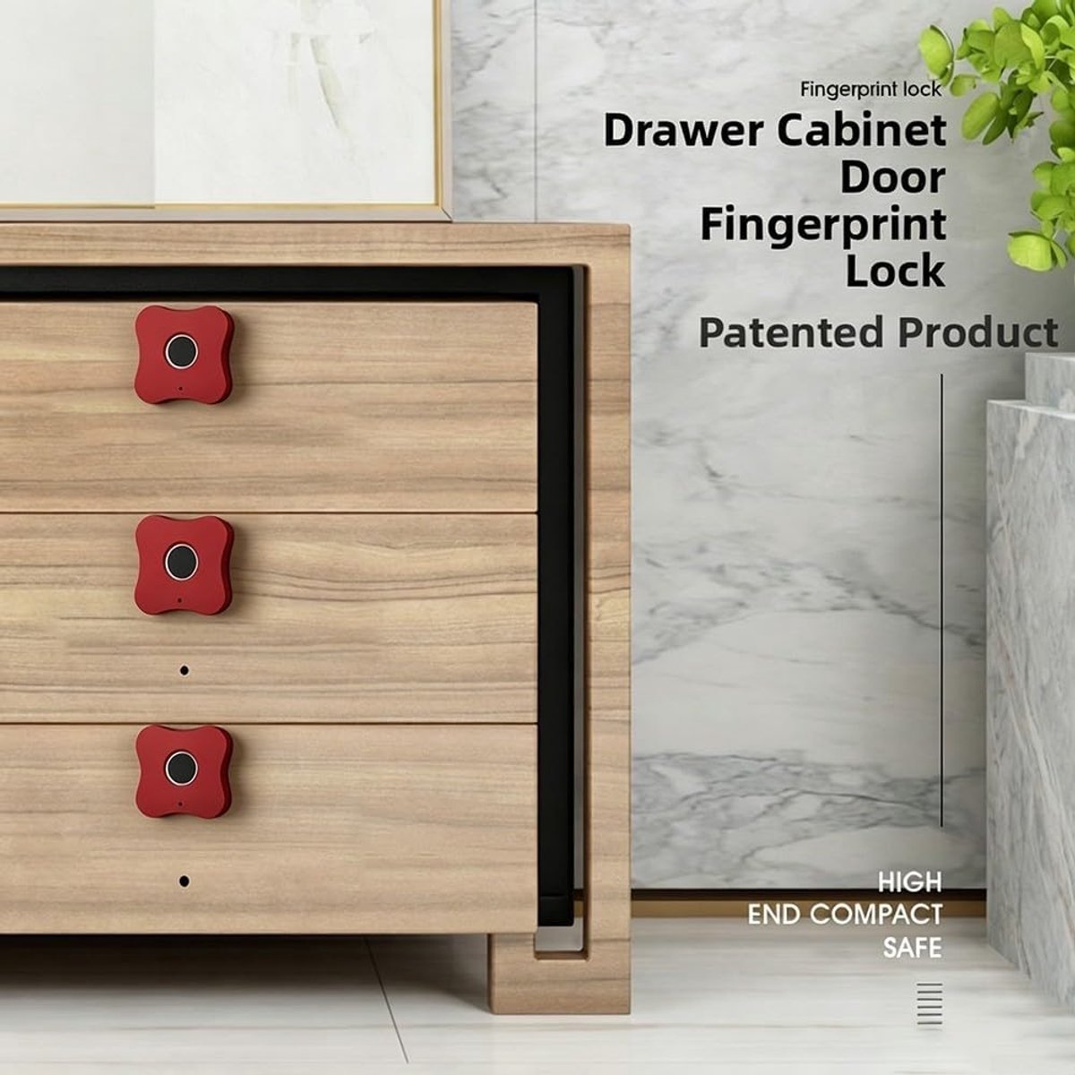 Slim Slot - Vingerafdruk Slot - Kast Beveiligen - 20 Vingerafdrukken Opslaan - 15 x 10 x 4 cm - Rood
