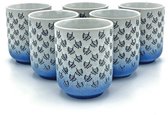 Lavandoux - Mokken - Beker - Steengoed - Blauw en Wit - 250 ml - Set van 6