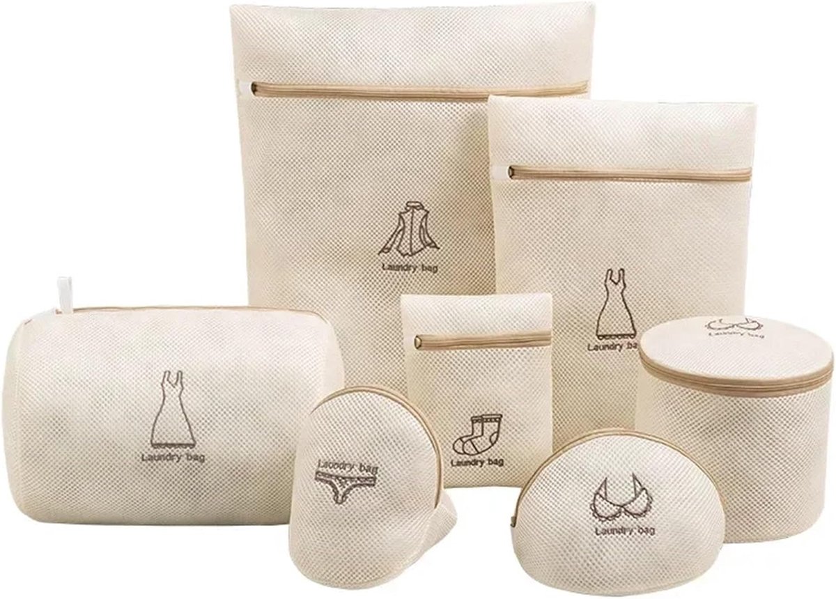 Fijne Waszakken Set - Kleding Beschermers - Kleding Beschermen - Met Ritssluiting - 7 Stuks - Wit