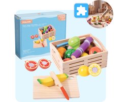 Mauzek® Groente- en Fruit Speelset - Montessori Speelgoed - Met Fruitmand en Snijplank - Keuken Speelgoed - Speelgoed Eten - Houten Speelgoed - Kook Speelgoed - Educatief Speelgoed - Peuter Speelgoed -Jongens -Meisjes -3 jaar -4 jaar -5 jaar -6 jaar