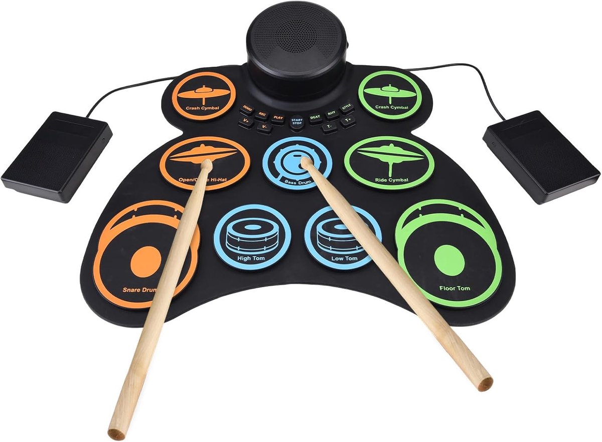 Elektrisch Drumstel - Digitale Drumkit - Muziek Leren - 9 Gevoelige Pads - 37.5 x 36 cm - Zwart