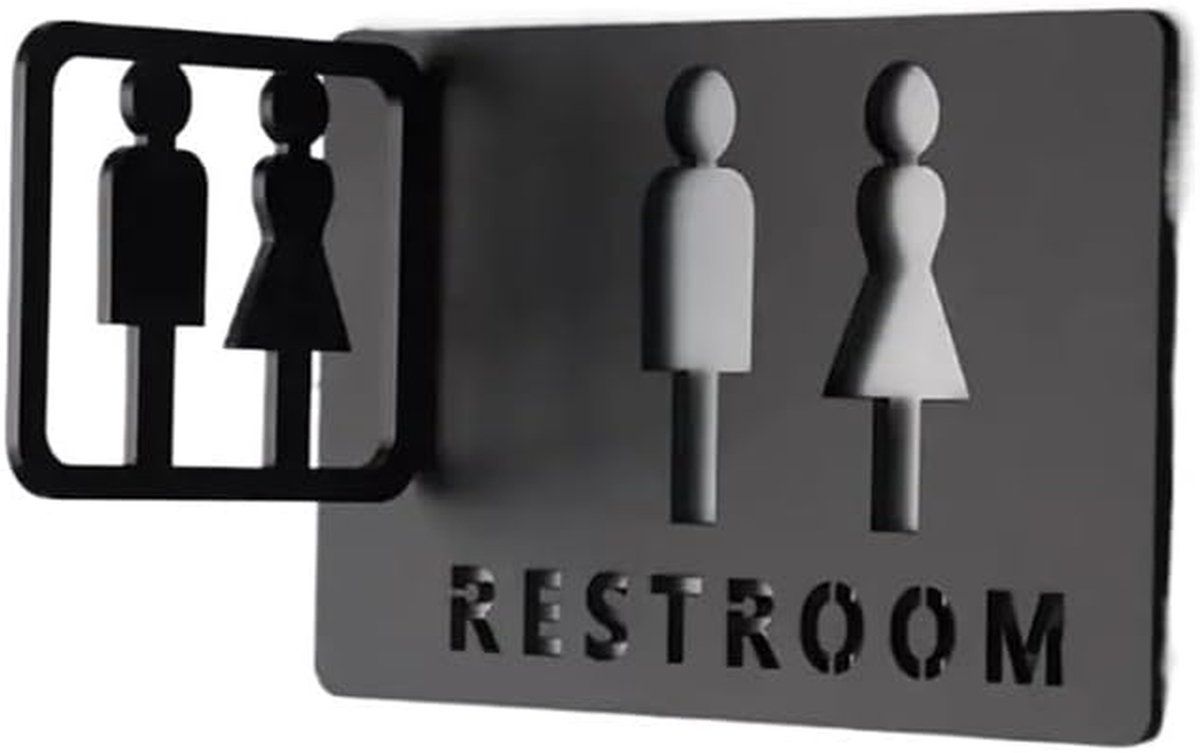 Toiletsymbool Deurbord - Badkamerbord Toilet - Ruimte Aangeven - Zelfklevende Achterkant - 20 x 12 cm - Zwart