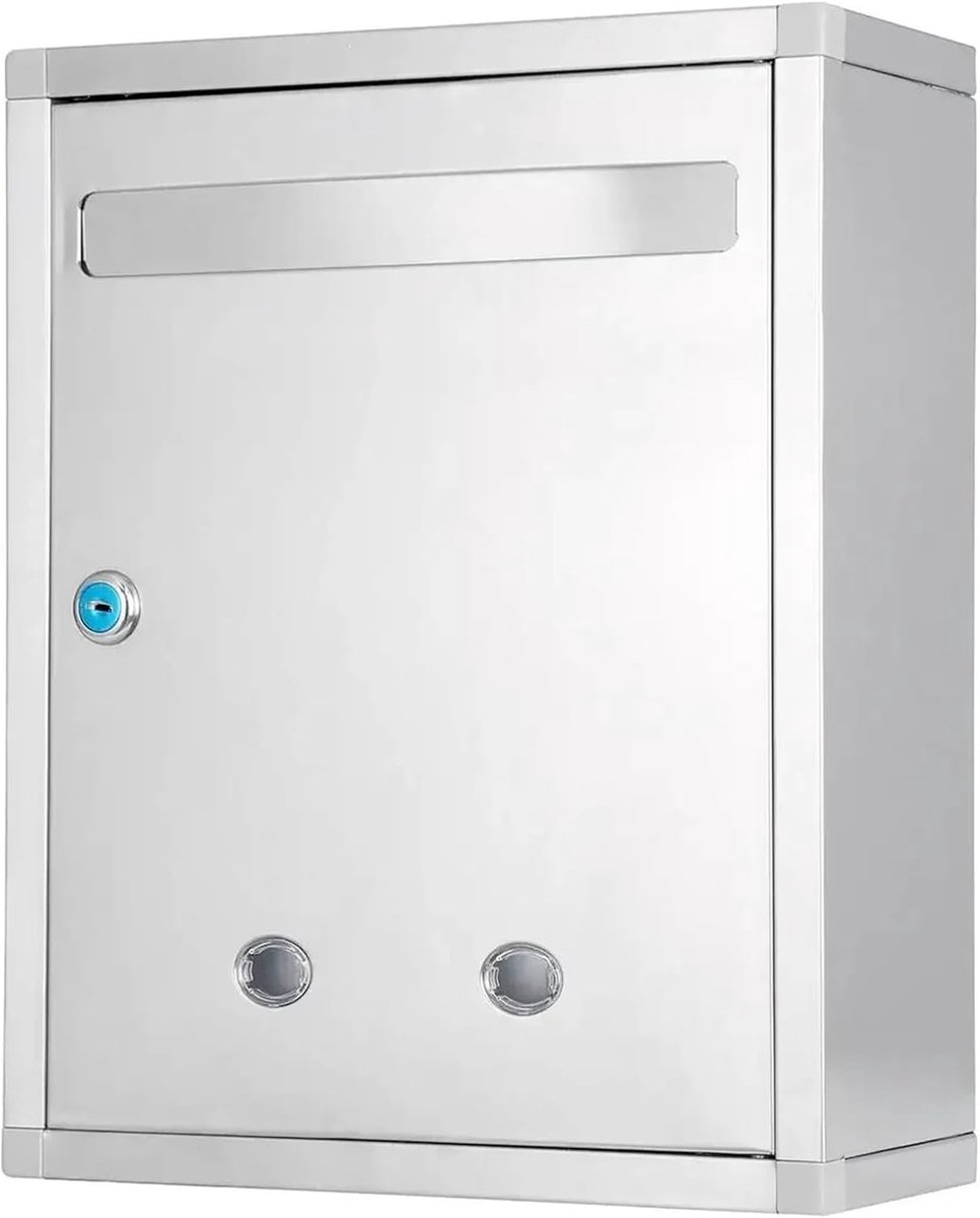 Brievenbus Roestvrij Staal - Postbus Muurbevestiging - Post Ontvangen - Afsluitbaar Waterdicht - M-21 x 11 x 27 cm - Zilverachtig
