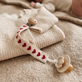 Stoffen Speenkoord - Rode Hartjes - Speenketting met Houten Clip - Kraamcadeau - Unisex Speenkoord