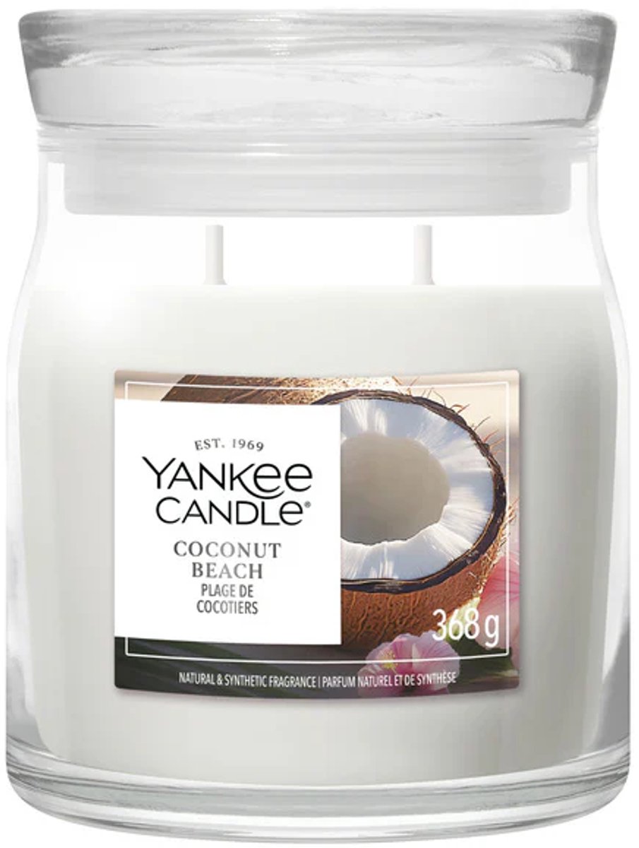 Yankee Candle Coconut Beach Medium Geurkaars - 50 branduren - 2 lonten Wit