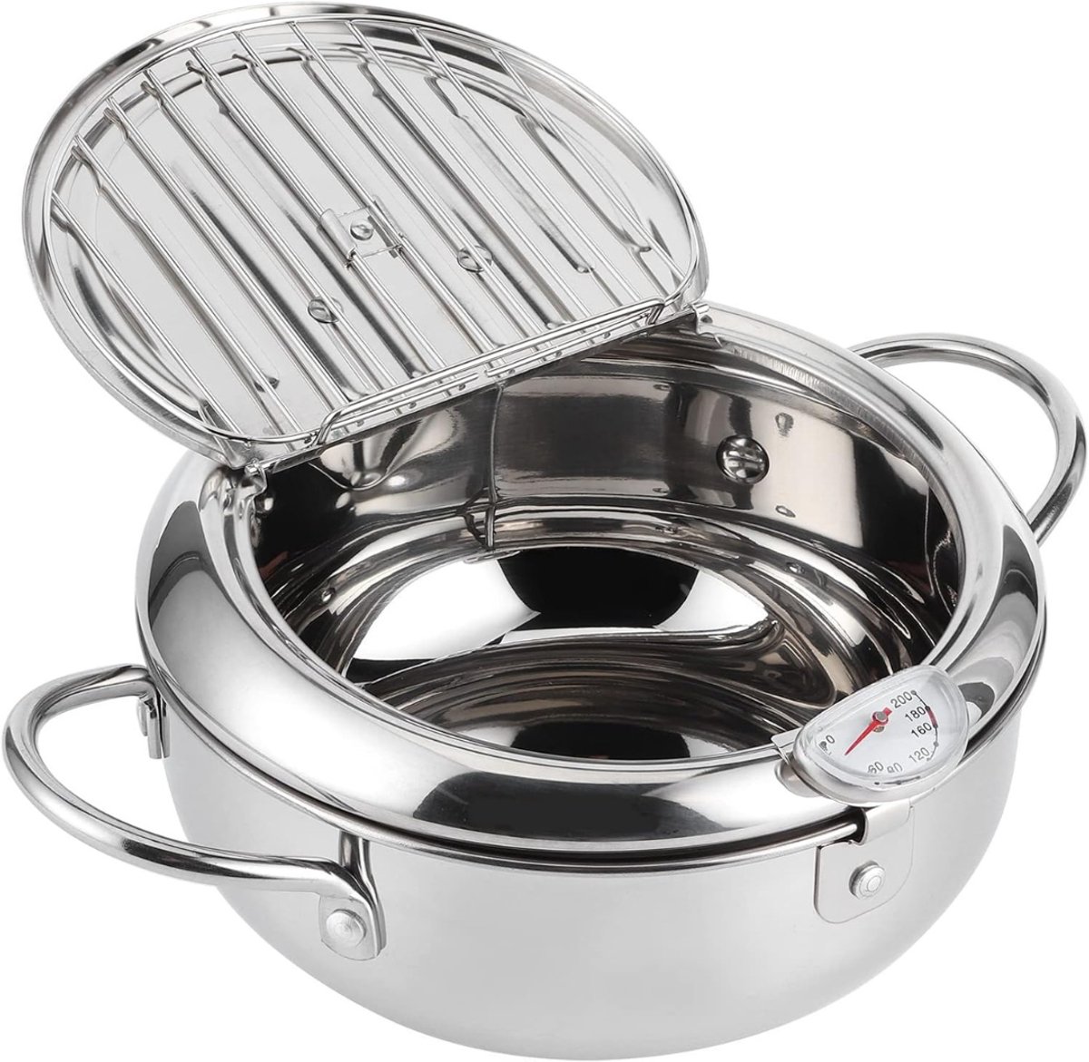 QORA® Japanse Frituurpan - Mini Friteuse Diameter 24cm - Mini Frituurpan Milieuvriendelijk - Zilver - 27cm x 26cm x 12cm