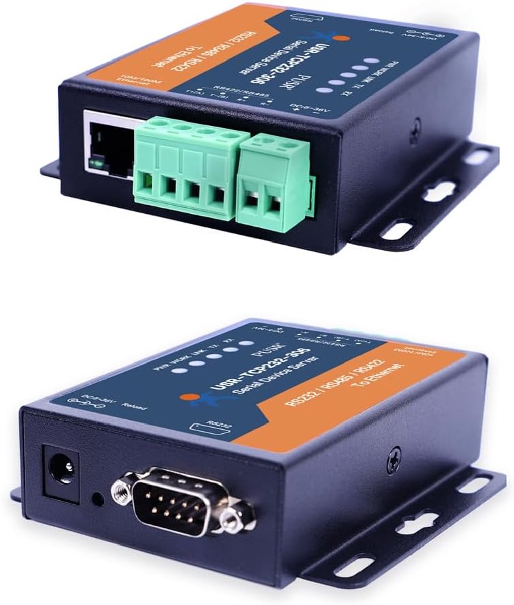 Netwerk Converter - Serieel naar Ethernet - Data Transmissie - Modbus RTU TCP - 9.8 x 8.61 cm - Zwart