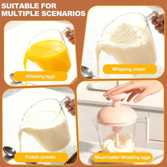 Handgarde - Manuele Handmixer - Semi-Automatische Handgarde Drukkend - Mechanische Slagroomklopper en Eierklopper Zonder Stroom - Handmatige Keukenmixer - voor Batter en Melkschuim — afbeelding 4