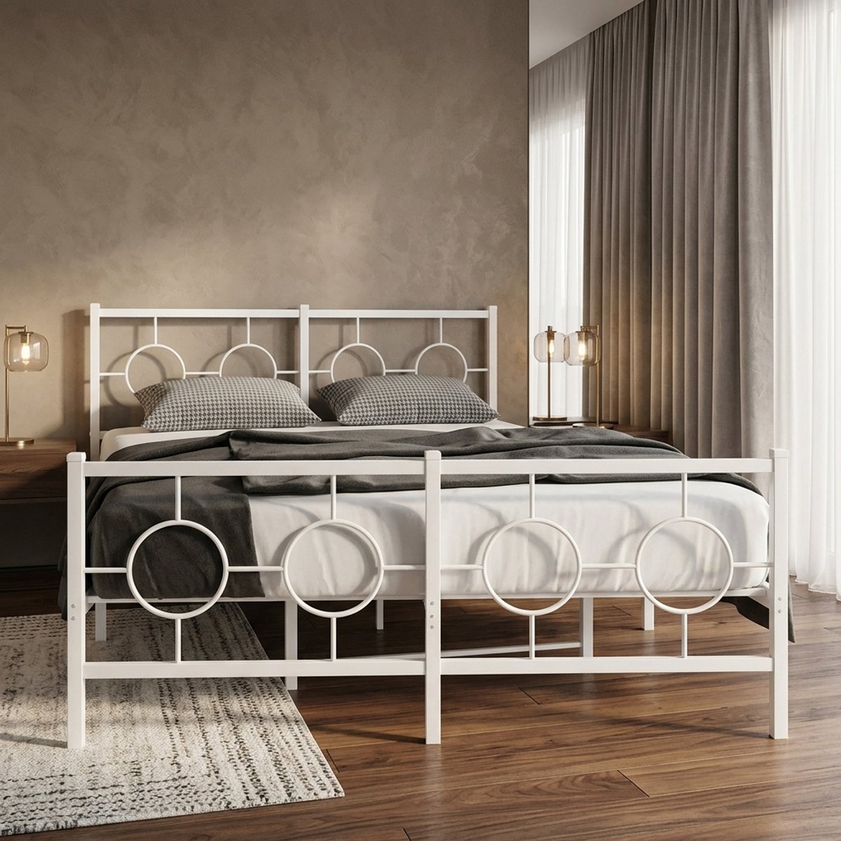 Bettgestell mit Kopf- und Fußteil Metall Weiß 140x190 cm, Bett, Bettgestell, Jugendbett, Schlafzimmer Bett, Bed Frame -376293-medahomestore