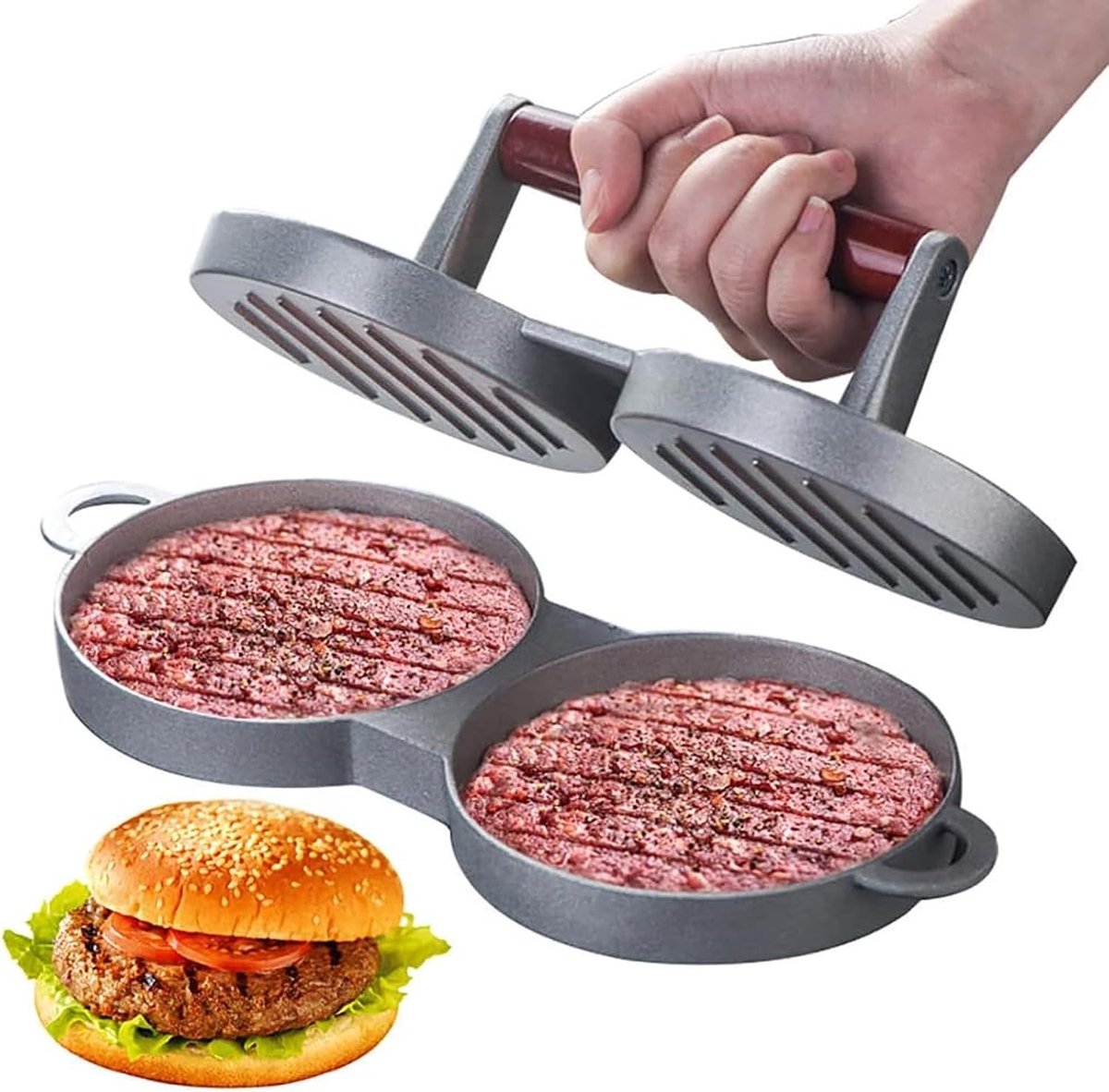 Burgerpers - Vleesmaker - Burgers Maken - Dubbele Patty Houder - Niet gespecificeerd - Zilver