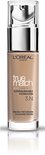 L'Oréal Paris True Match foundation 3.N, een lichtbruine foundation in een glazen pompflacon met zilveren details.