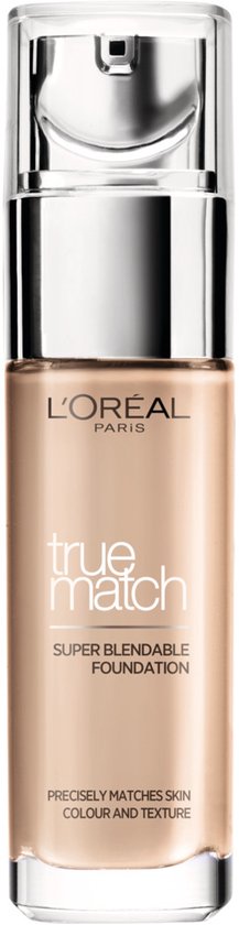 Eén fles L'Oréal True Match foundation met pompdispenser.