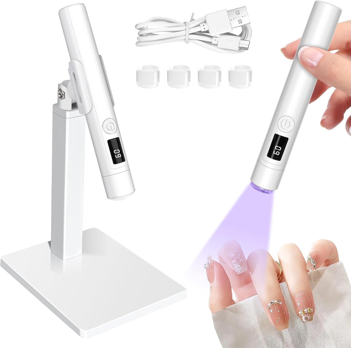 Nagellamp - Mini UV Lamp - Gelnagels Uitharden - 2-in-1 Stempel - Draagbaar - Wit