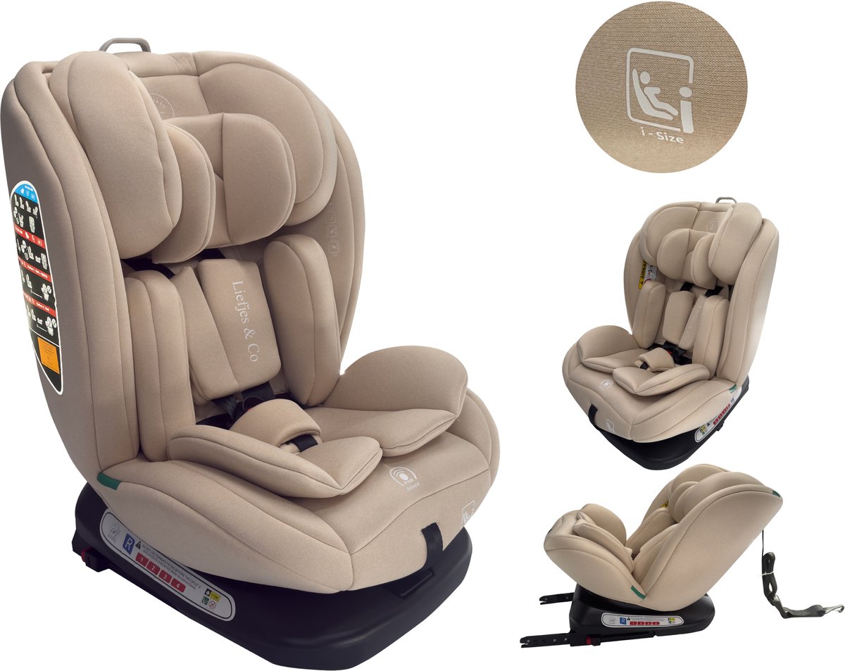 Liefjes & Co Growsafe Autostoel – i-Size 4-in-1 – 360° Draaibaar – ISOFIX & Top Tether – Groep 0/1/2/3 (40–150 cm) Beige