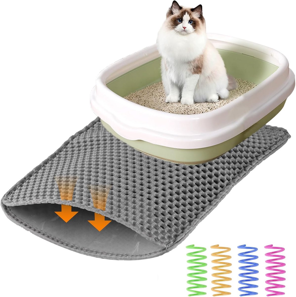 Kattenbakmat - Kattenmat Strooiselmat - Kattenbak Schoonhouden - Dubbellaags Honingraat - 45x30 cm - Grijs
