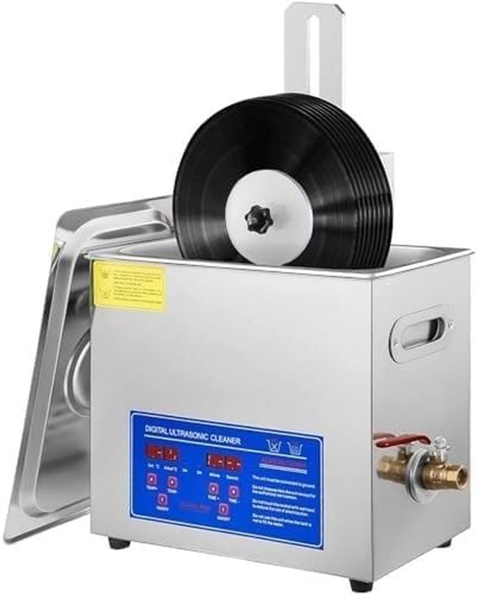 Ultrasone Platenreiniger - Vinyl Wasser - Platen Diep Reinigen - 6 Platen Tegelijk - 6.5L Tank - Zilver