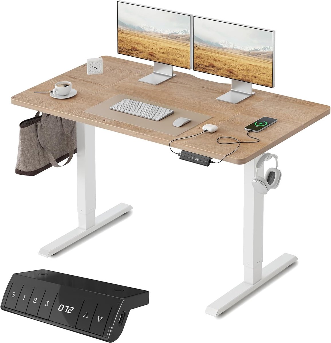 Elektrisch Bureau - Sta-bureau Zit-sta bureau - Ergonomisch Werken - Geïntegreerde USB-poorten - 120 x 60 cm - Eiken