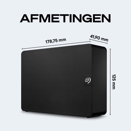 Dimensions du disque dur externe noir : 178,75 mm x 41,90 mm x 125 mm.