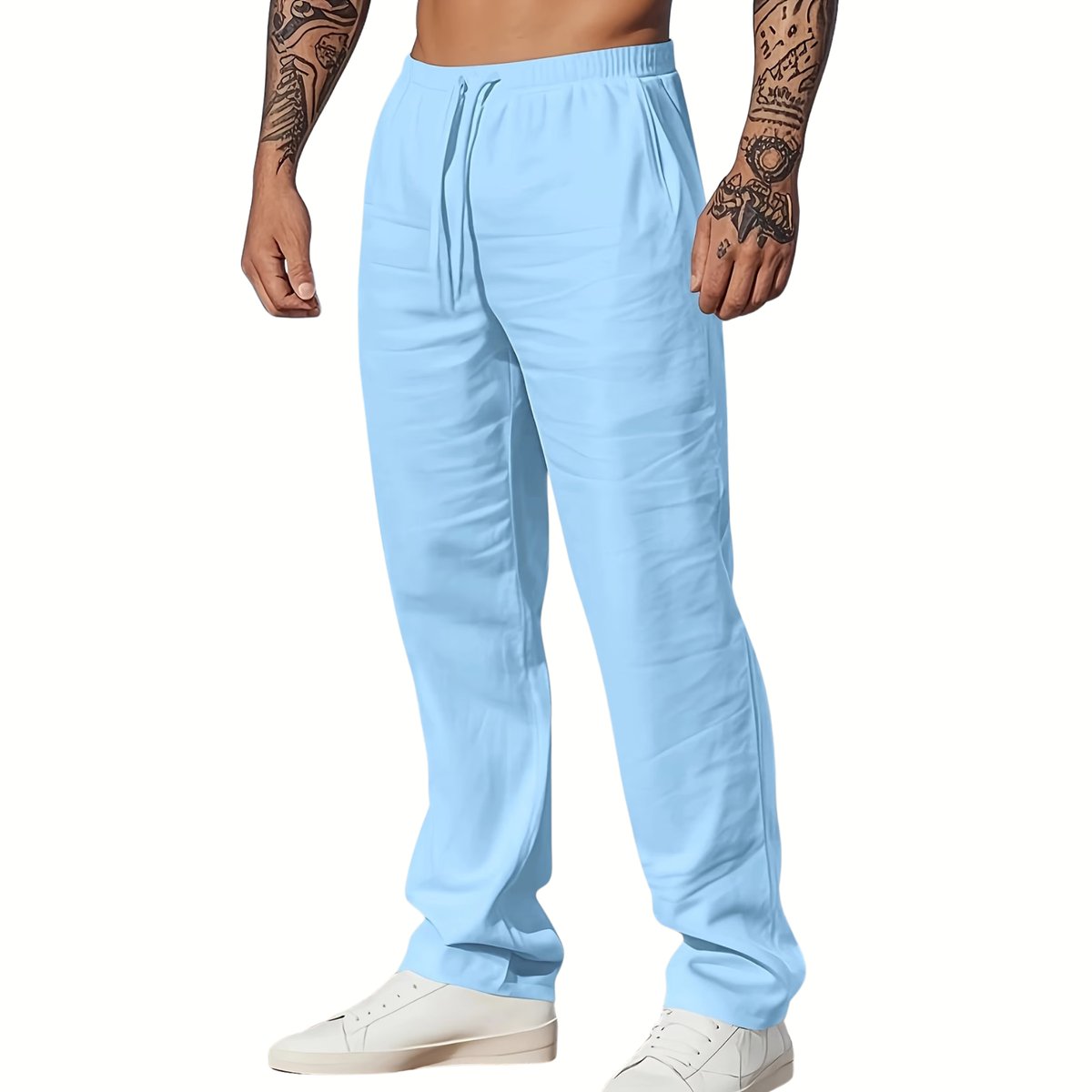 Currero Linnen Broek Heren - Zomerbroek - Volwassenen - Lange Broek - Pantalon - Strandbroek - Zomer - Ibiza Stijl - Lichtblauw L