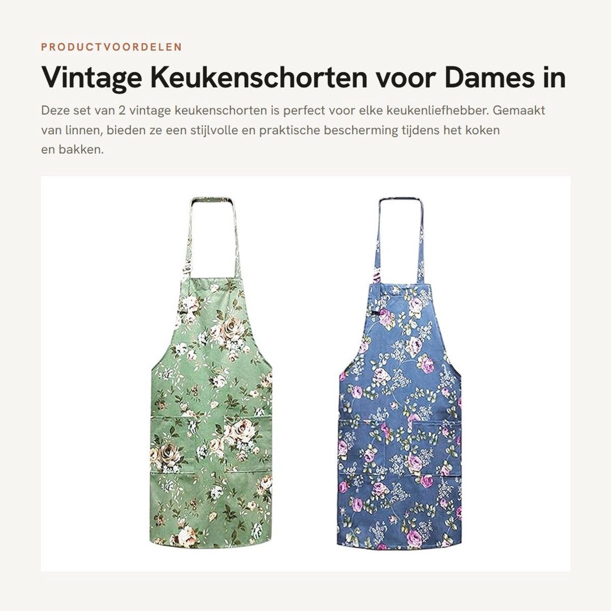 Dailygoods- Bloemenschort - 2 Stuks - Linnen - Riemontwerp - Grote Zak - 73 x 65 x 44 cm - Praktisch en Modieus - Keukenschort