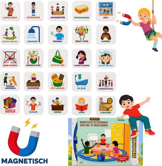 Smarfer - Magnetische pictogrammen voor weekplanner - 50 stuks - Planbord kind - Binneneditie