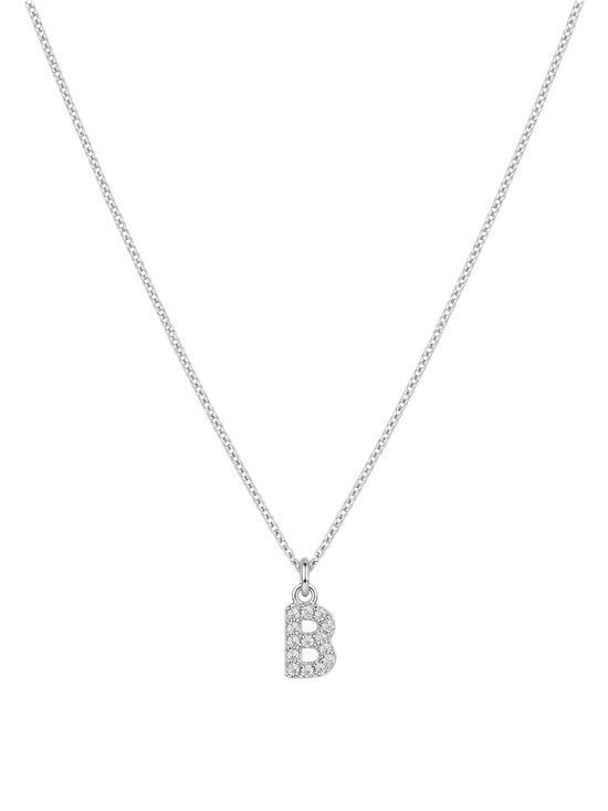 Collier argenté avec un pendentif lettre B orné de strass.
