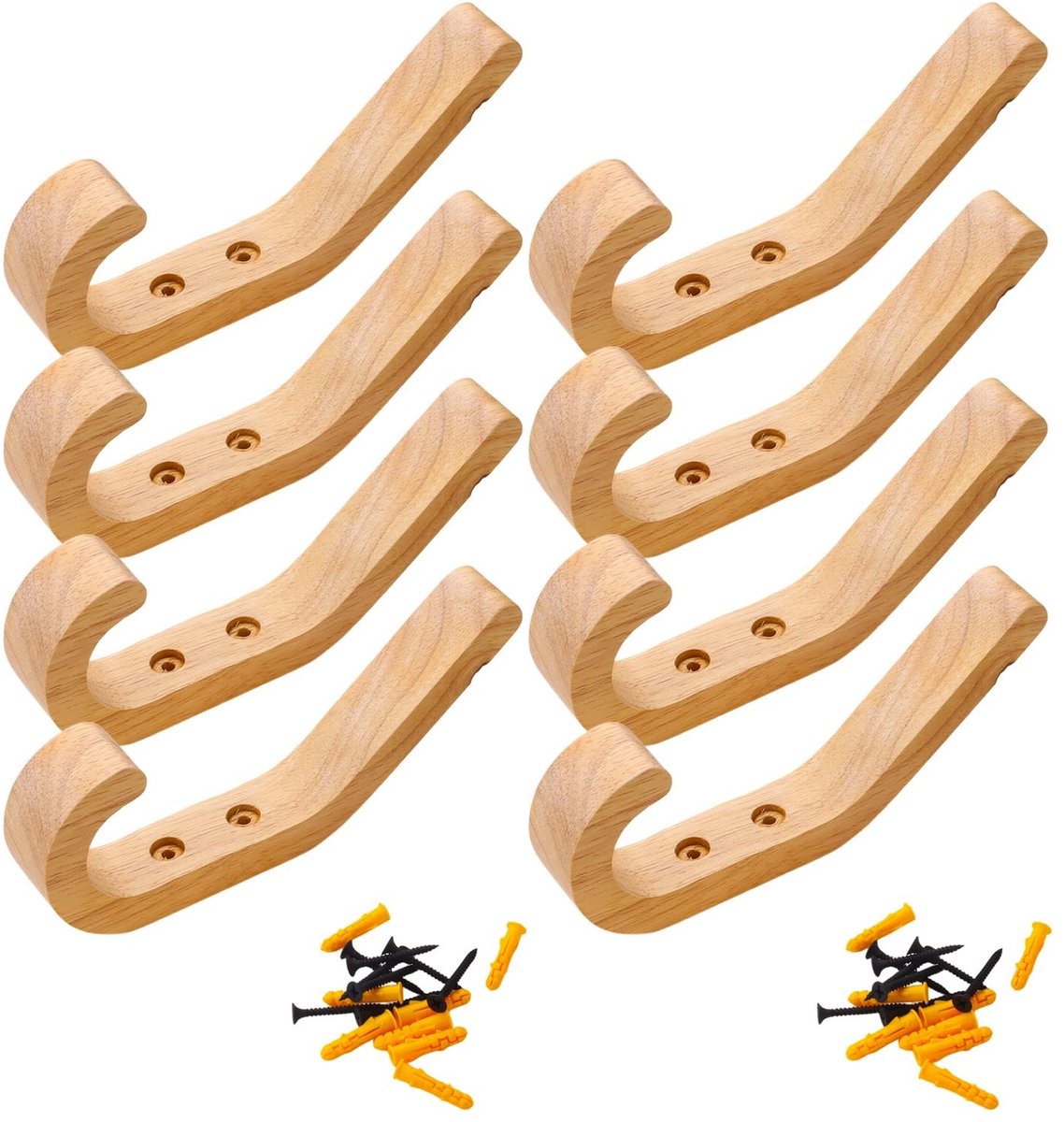Dailygoods- Kapstokhaken Set van 8 - Massief Eiken - Draagvermogen 10 kg - Wandhaken - Vochtbestendig - Roestvrijstalen Schroeven Inbegrepen - Garderobehaken