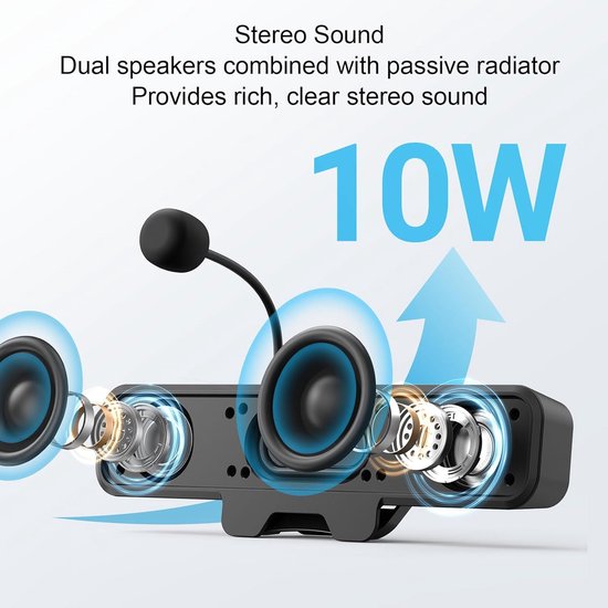 Desktop Luidspreker - PC Speaker - Duidelijke Communicatie - Afneembare Microfoon - 27 x 8 x 7 cm - Zwart — afbeelding 2