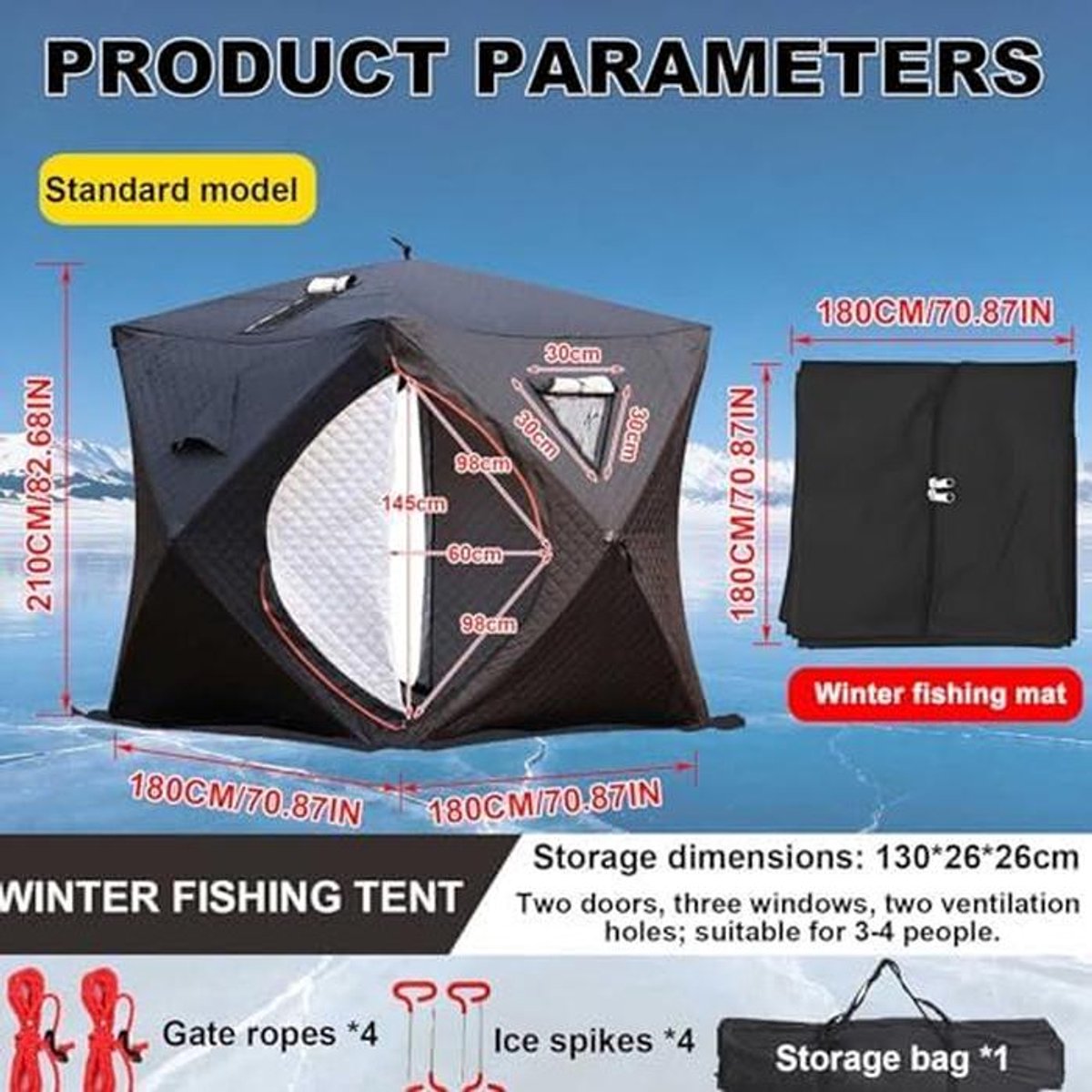Buitentent Sauna - Outdoor Tent Vis tent - Buiten Ontspannen - Warmte-isolerend Ontwerp - 180x180x210 cm - Zwart thumbnail 5