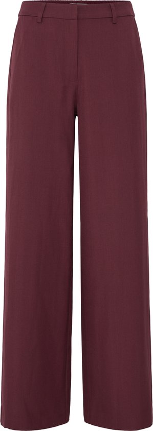 Donkerrode wijde broek met elastische tailleband aan de achterkant.