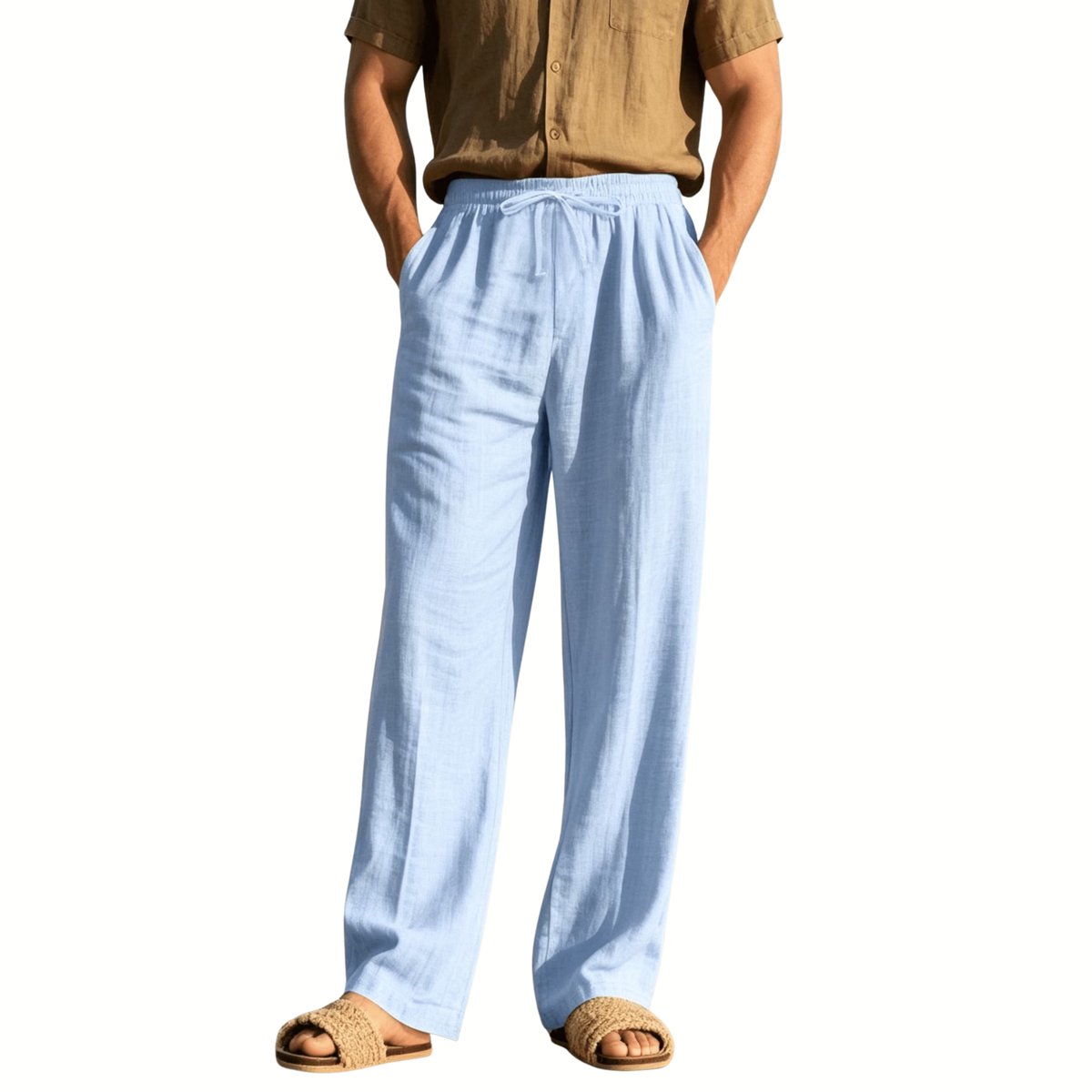 Currero Linnen Broek Heren - Zomerbroek - Volwassenen - Lange Broek - Pantalon - Strandbroek - Zomer - Ibiza Stijl - Lichtblauw XXL