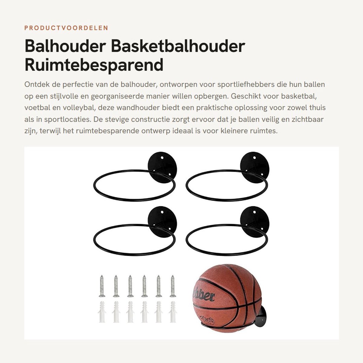 Dailygoods- Balhouder Stabiel en Duurzaam - Wandhouder - Voetbalhouder - Basketbalhouder - Volleybalhouder - Ruimtebesparend - Inclusief Schroeven - Balstandaard