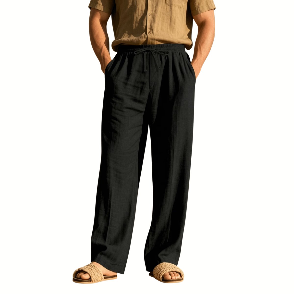 Currero Linnen Broek Heren - Zomerbroek - Volwassenen - Lange Broek - Pantalon - Strandbroek - Zomer - Ibiza Stijl - Zwart L