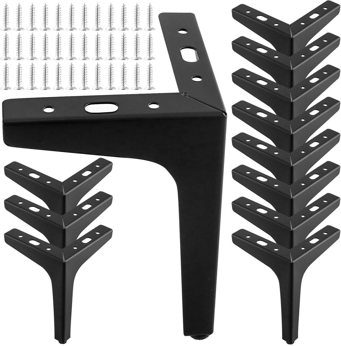 Dailygoods- Meubelpoten 17 cm - Set van 12 - Zwarte IJzeren Meubelpoten - Driehoekige Bankpoten - Koffietafel/Kast - Schokbestendig ontwerp - Meubelbenen
