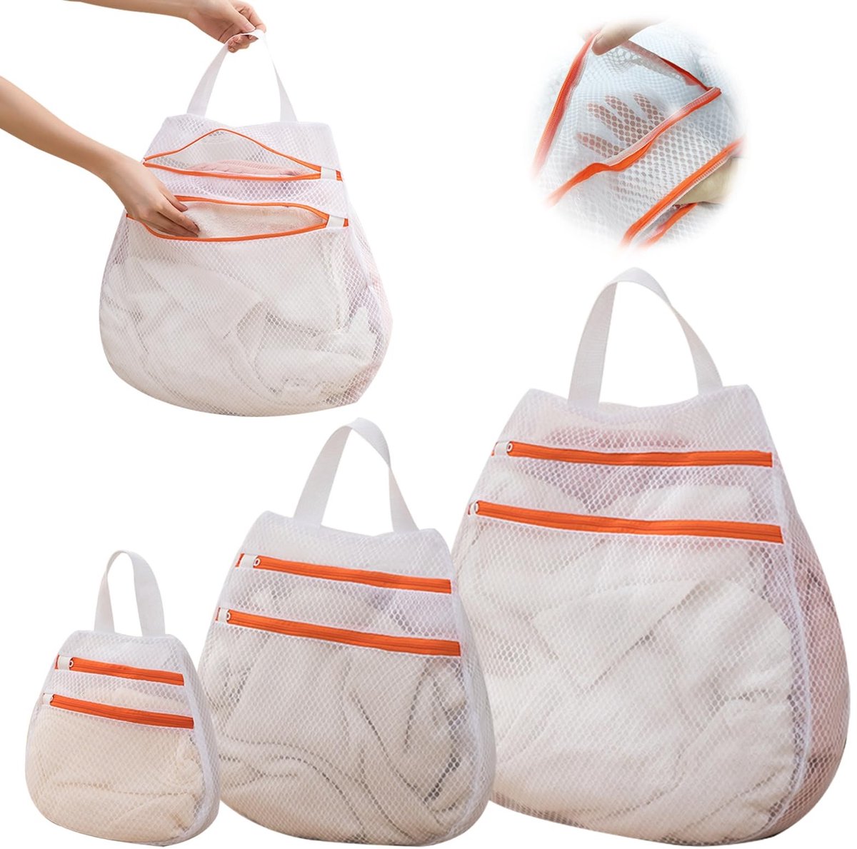 Dailygoods- Waszak - Set van 3 - Polyester - Antislip - Waszakken voor wasgoed - Bescherming voor kleding - Afmetingen: 30x30/40x40/50x50 cm - Wasnet