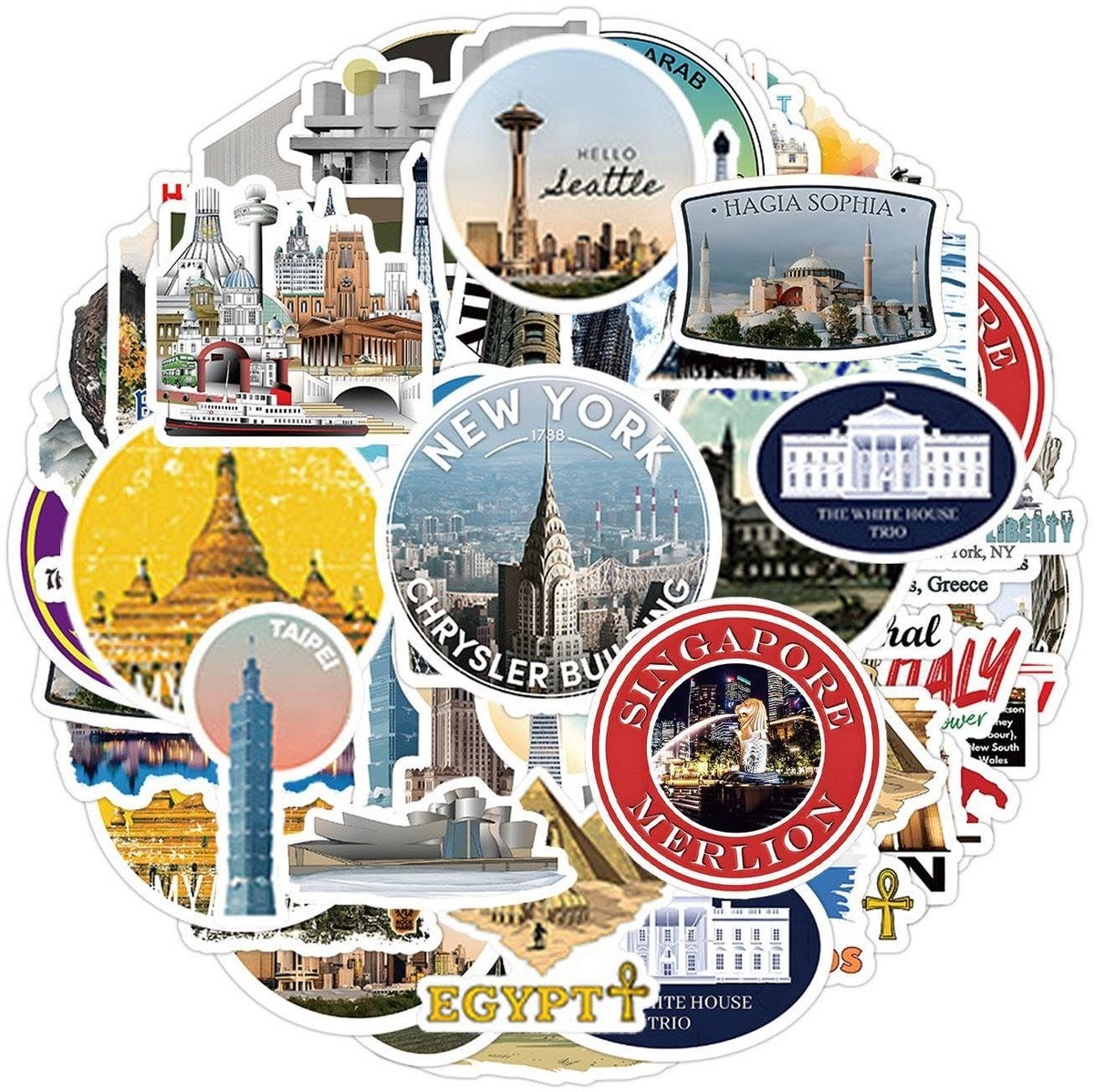 Dailygoods- Reisbouwstickers 100 stuks - Zelfklevende Stickers - Creatieve Esthetische Stickers - Waterdicht - Scrapbooking - Maat 4-8 cm