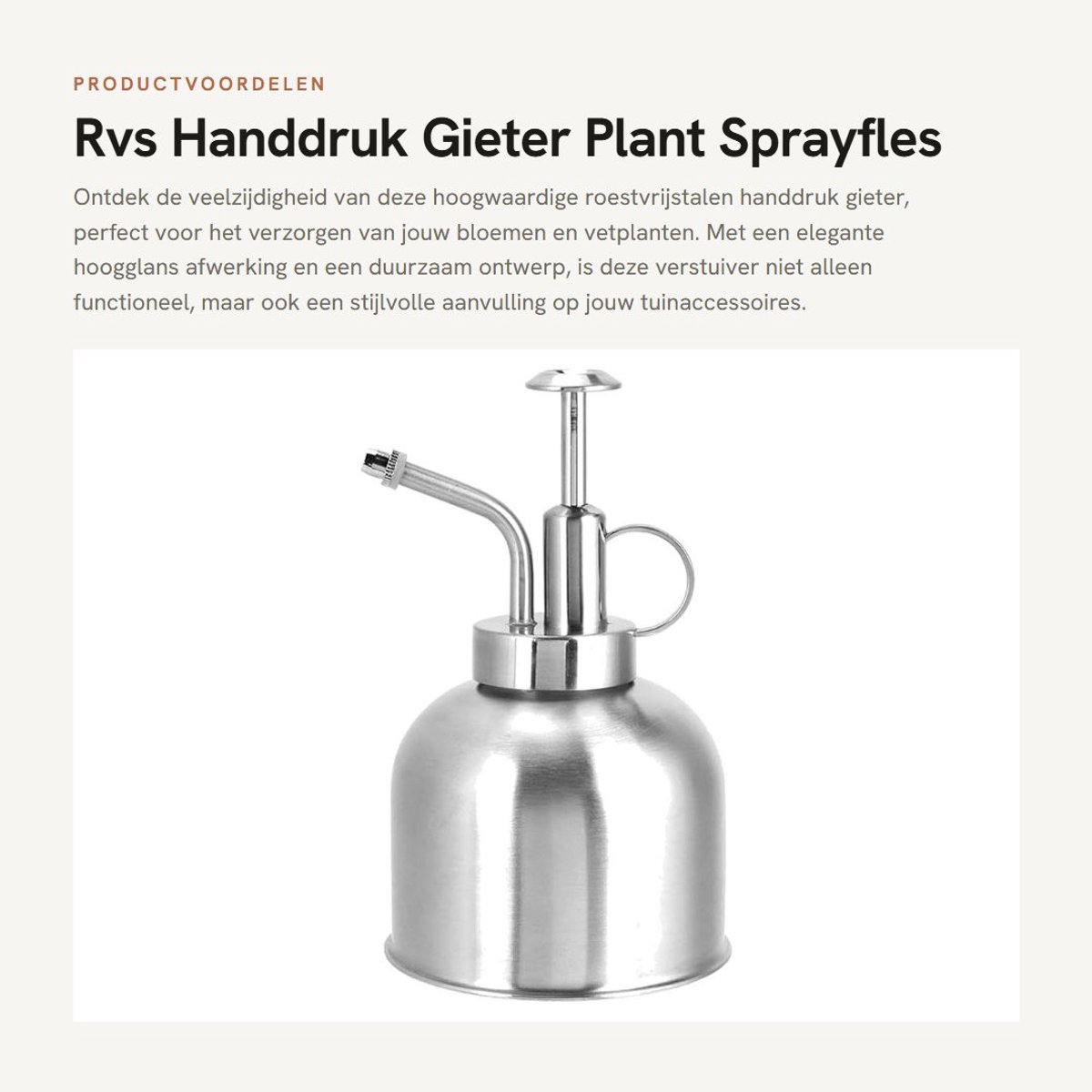 Dailygoods- Plantenspuit Roestvrij Staal Hoogglans - Drukspuit - Waterverstuiver - Plantensproeier - Spuitfles - Eenvoudig te Bedienen - Plantenverstuiver