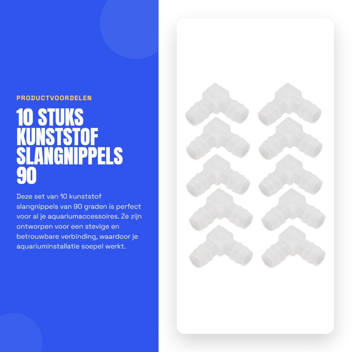 Dailygoods- Slangnippel 90 Graden - Kunststof Slangaansluiting - Verloopstuk - Verbindingsstuk - Hoekstuk - 10 Stuks - Transparant