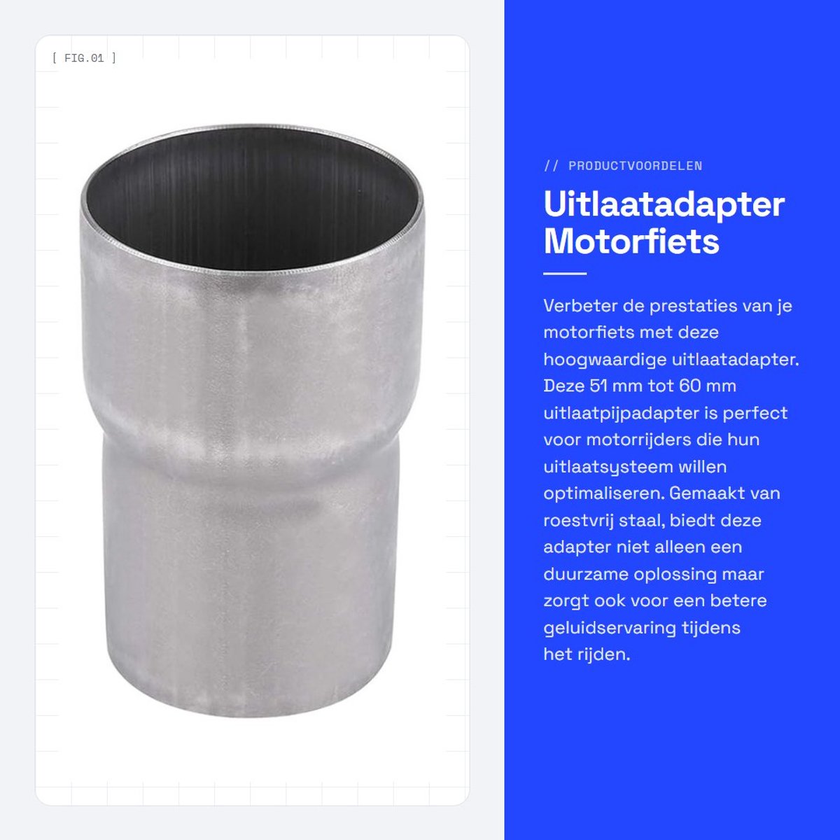 Dailygoods - Uitlaatadapter - Motorfiets uitlaatpijpadapter - Roestvrij staal - Verloopstuk - Verhoog je rijveiligheid - Geschikt voor motoren - 51 mm...