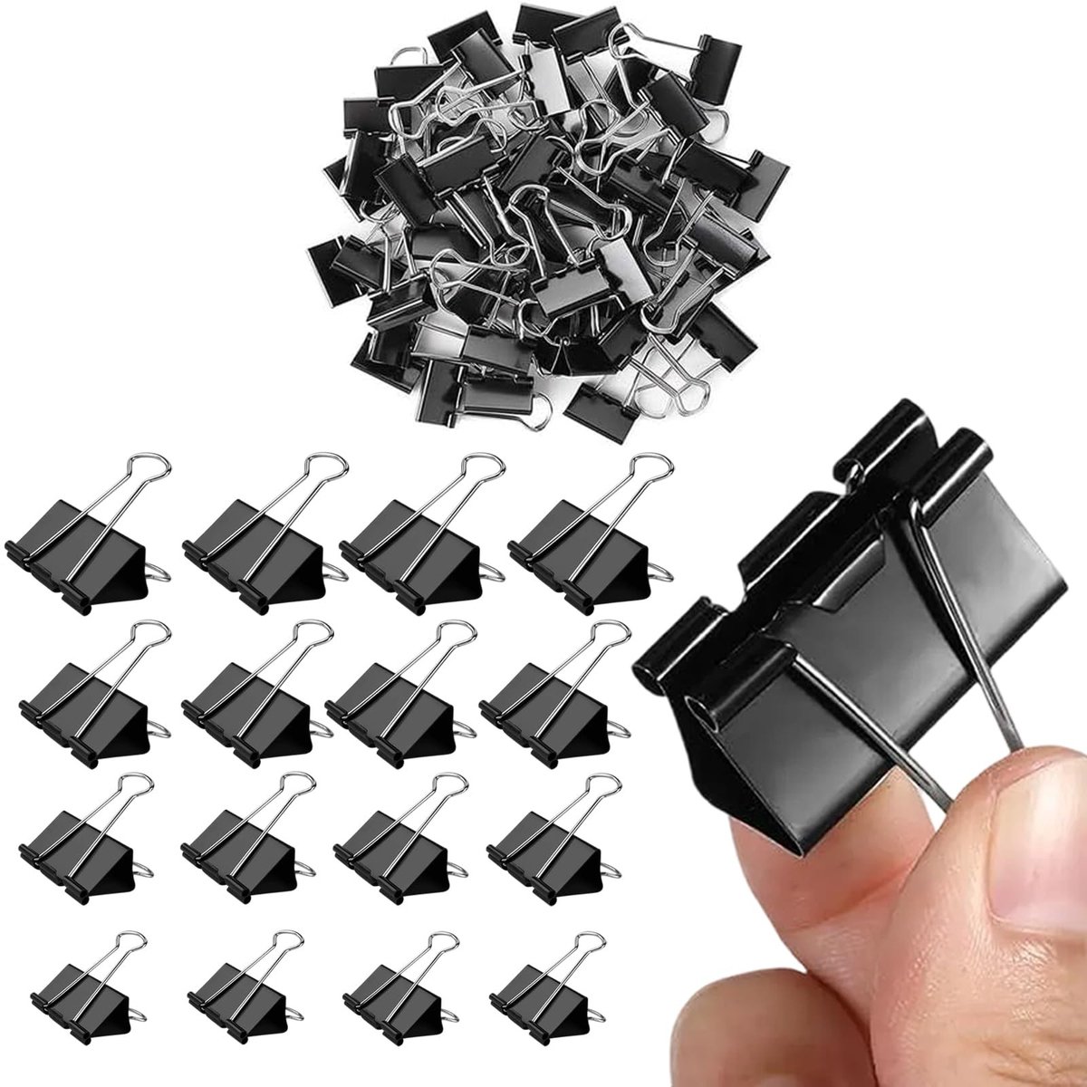 Dailygoods- Binder Clips Assortiment 100 Stuks - Metalen Papierklemmen - 4 Maten 15mm/19mm/25mm/32mm - Kantoorbenodigdheden - Documenten - Scholen - Papierclips