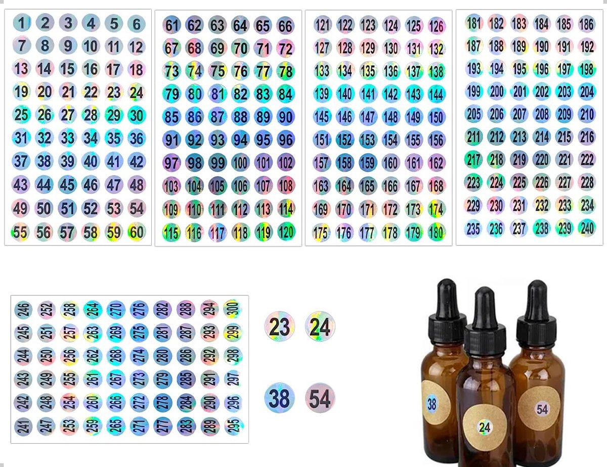Dailygoods- Cijferstickers 5 Vellen - Nummerstickers 1-300 - Zelfklevend - Waterdicht - Duurzaam - Voor Organiseren en Codering