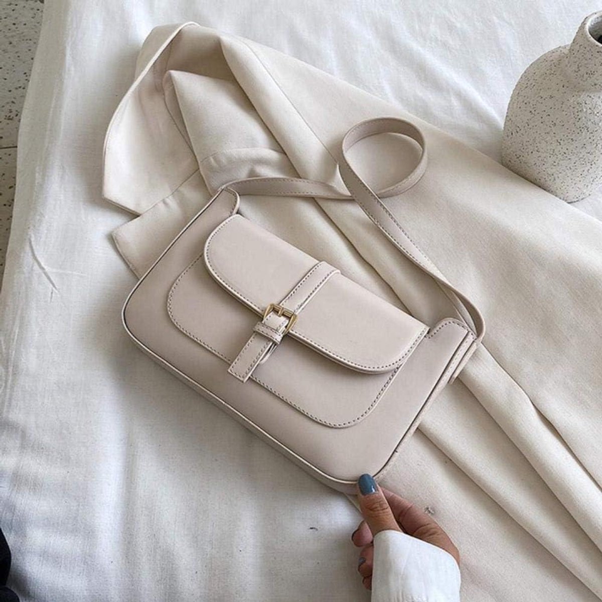 Schoudertas Dames - Handtas - Dagelijks Gebruik - Verstelbare Riem - 26cm - Beige