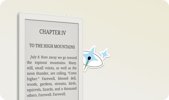 Gedetailleerd aanzicht van het scherm van een BOOX Go 6 (Gen II) e-reader met tekst en een vliegtuig-bookmark.