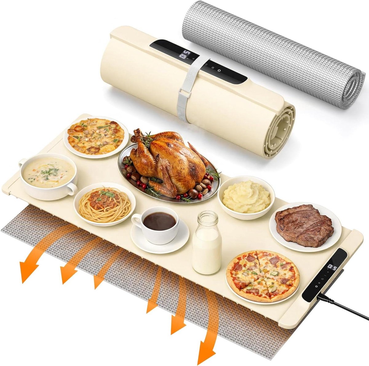 Verwarmingsmat - Servieswarmer - Eten Warm Houden - Hittebestendig Kussen - 465 Watt - Beige