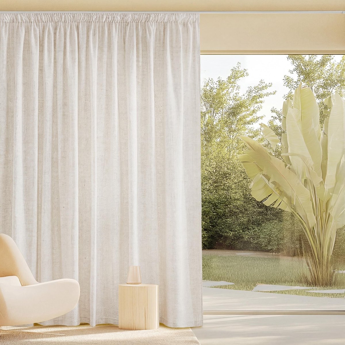 Dailygoods - 3 Meter Gordijnen met Linnenlook, Halftransparant voor Woonkamer en Slaapkamer