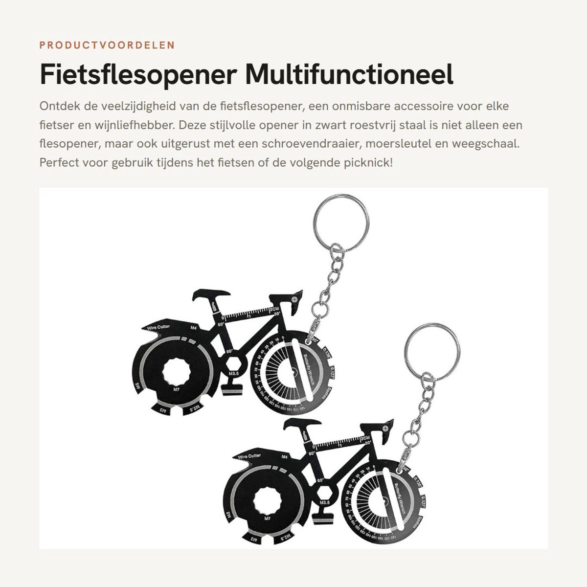 Dailygoods- Fietsflesopener 2 stuks - Roestvrij Staal - Multifunctioneel - Sleutelhanger - Creatief Cadeau - Zwart 9 x 5,65 cm