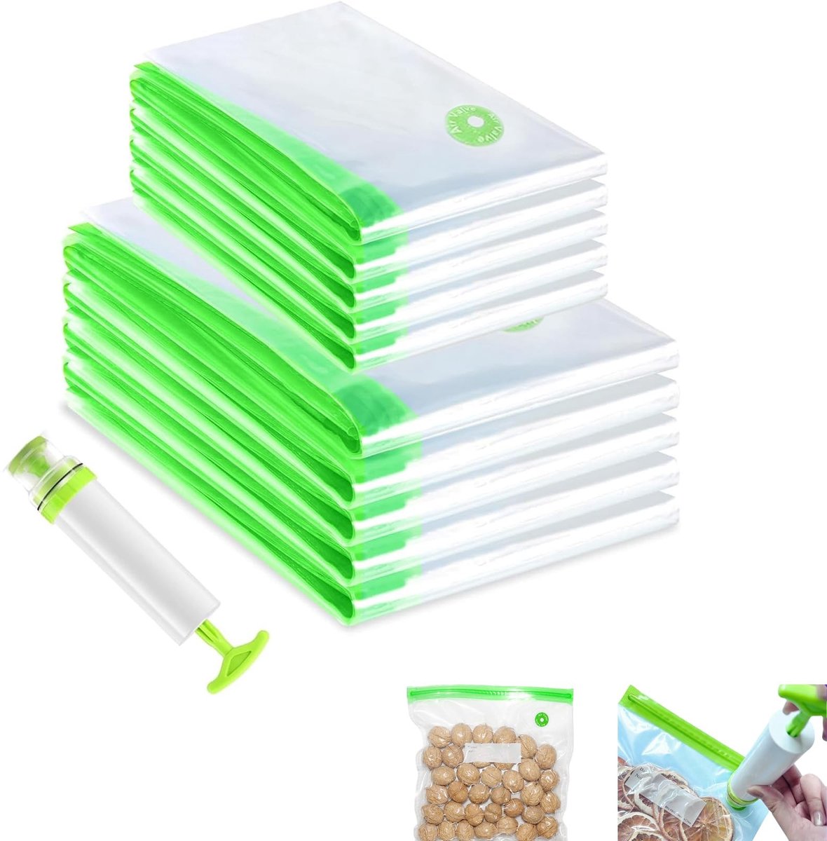 Dailygoods- Vacuümzakken 10 Stuks - Vacuümzakken met Pomp - Voedselbehoud - Reisvacuümzakken - Transparante Zak - Onderhoudsvriendelijk - Voedselzak