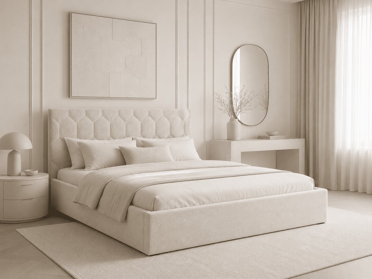 AJE Meubles B.V. Gestoffeerd Bed 02 met Opbergruimte en Hoofdbord 180x200 cm - Beige (Casa 02)