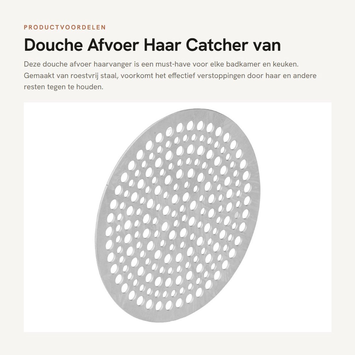 Dailygoods- Afvoerputje Roestvrij staal - Doucheafvoer Haarvanger - Badzeef - Afvoerputje Filter - 82 mm - Eenvoudig te plaatsen