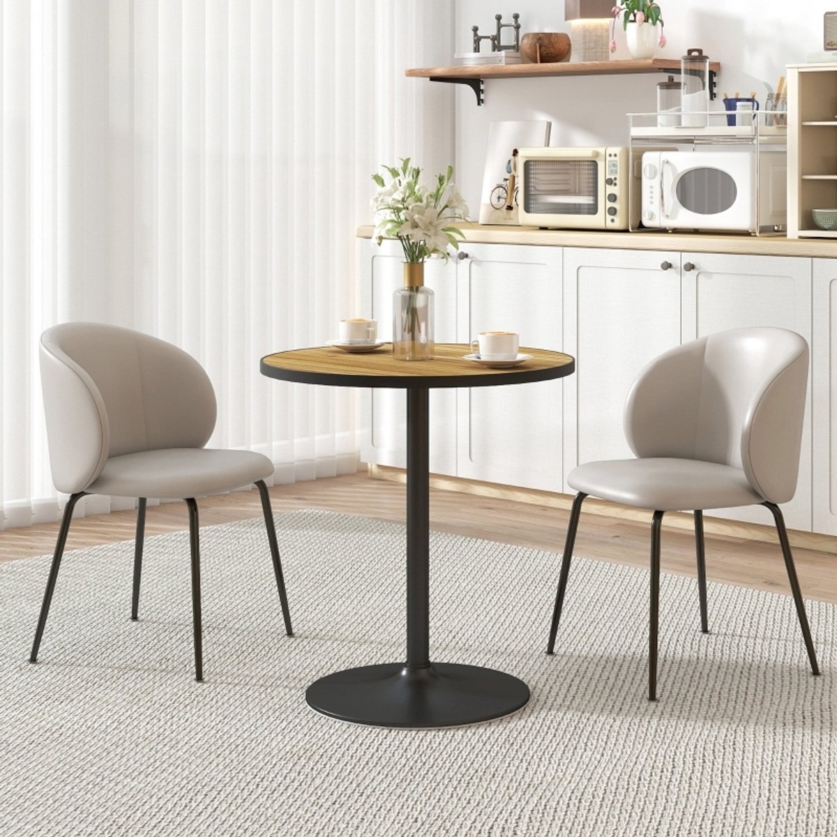 DESMIU Ronde Eettafel - Compact Ontwerp Met Eikenhoutlook - Voor Eetkamer En Woonkamer - Hout - Eiken - Ø70 X 76 Cm
